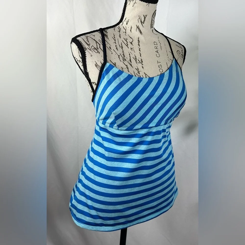 Nike Blue Striped Tie-Back Tankini Top with Built-In Bra – Women’s Size 14
